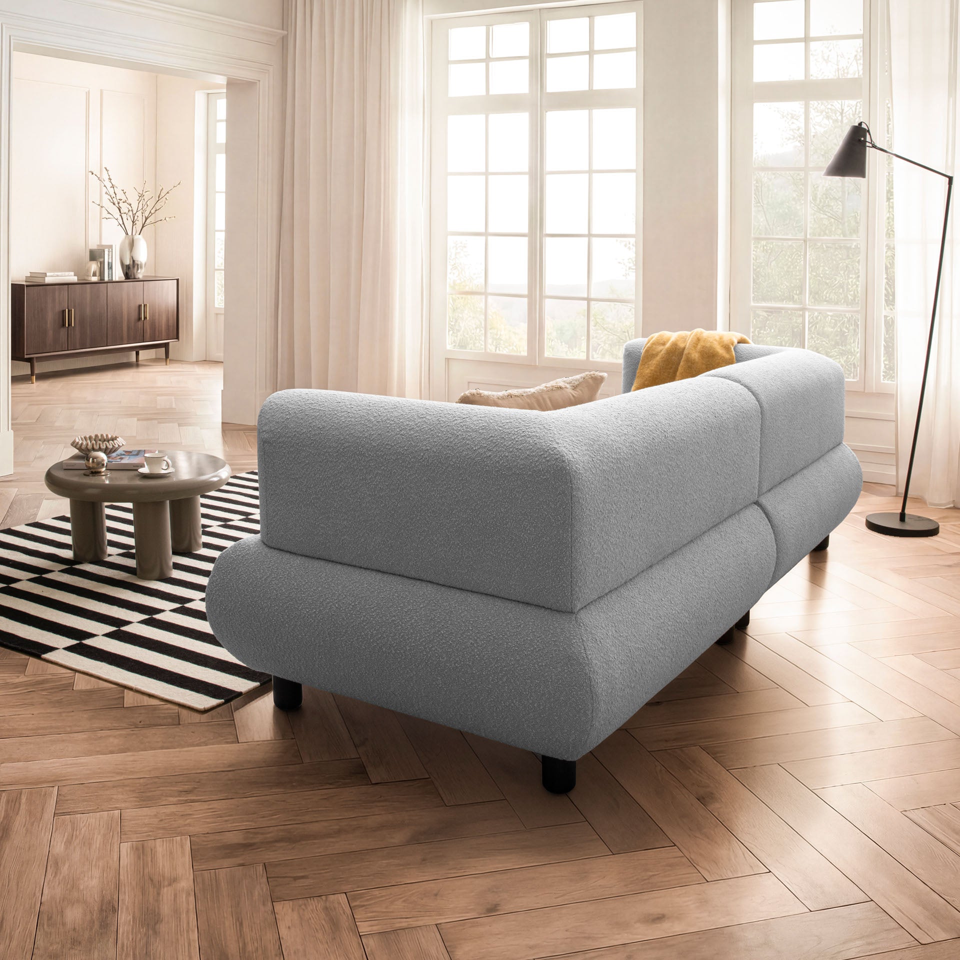 [SKU:1MODUL103HGROS] Sofa 3-Sitzer Hellgrau Polstersofa Couch Wohnzimmersofa Stoffsofa Designsofa