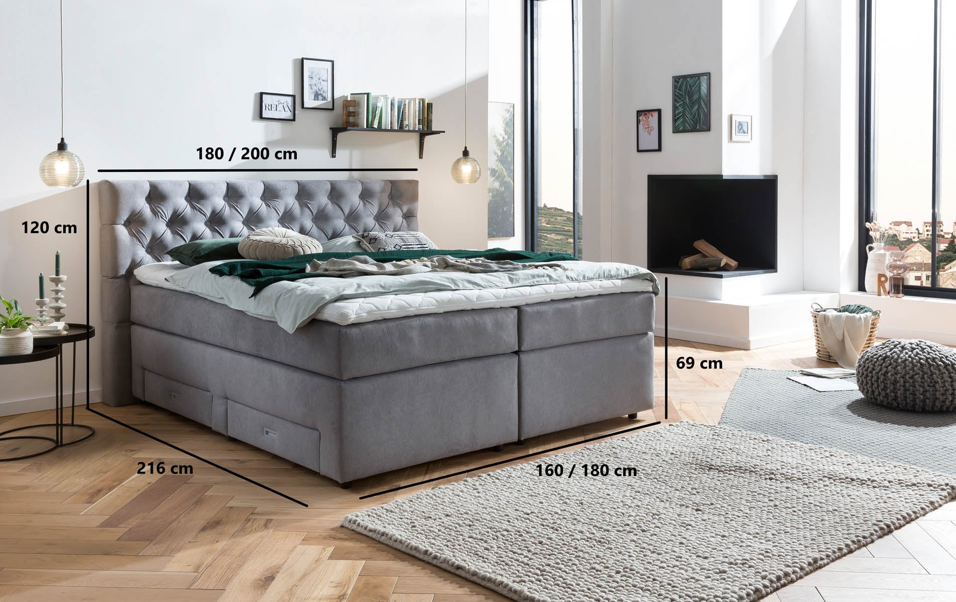 [SKU:LARA-160-HLG,LARA-180-HLG,LARA-200-HLG] Boxspringbett 180x200 160x200 Bett Bettkasten Polsterbett Doppelbett Motorbett Bett elektrisch verstellbar Bett mit Motor