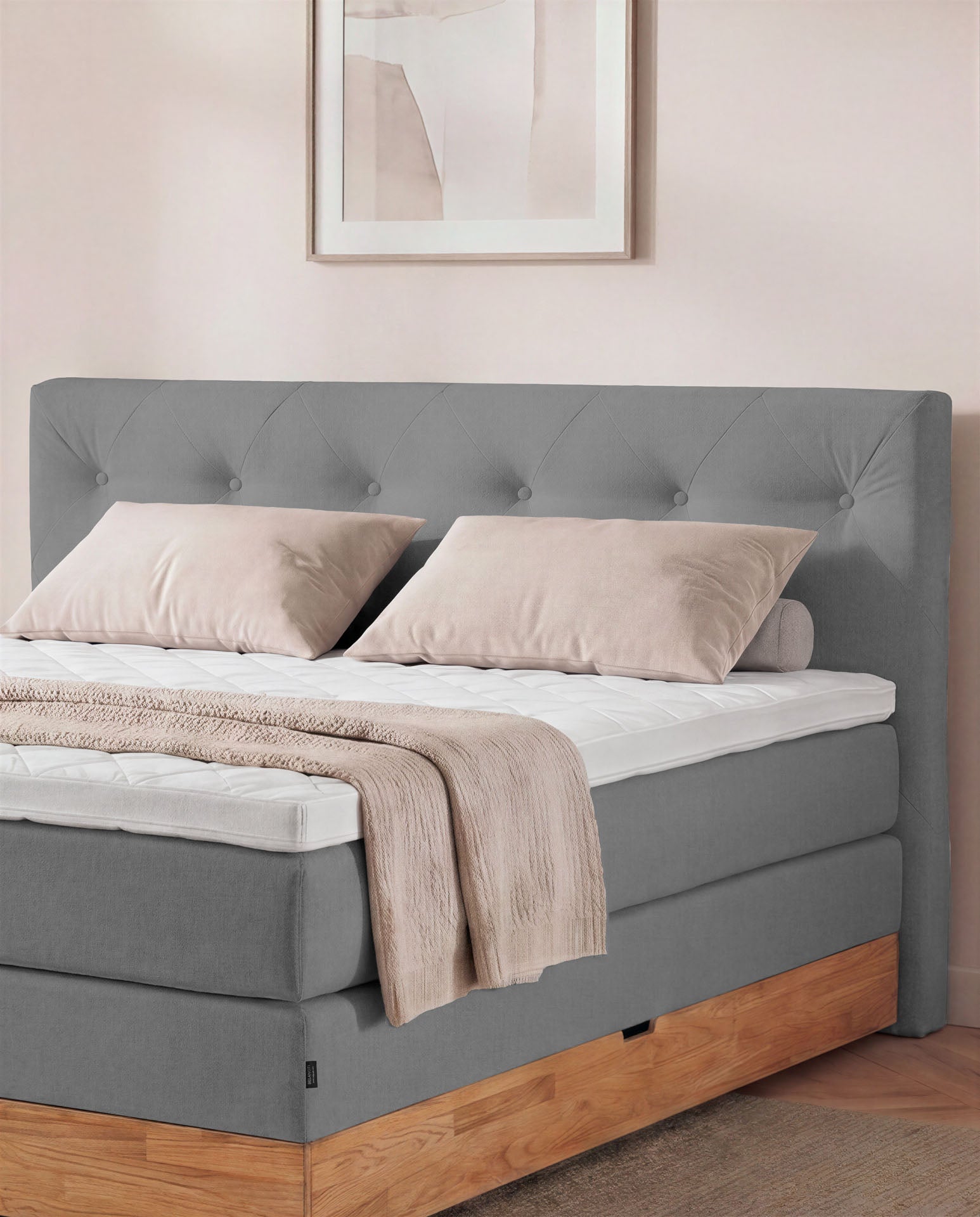 [SKU:3ABI16ANTBKE,3ABI18ANTBKE,3ABI20ANTBKE] Boxspringbett 160x200 180x200 200x200 Anthrazit Bett Bettkasten Eiche Holz Polsterbett Doppelbett Stauraumbett Bett mit Holzrahmen Schlafzimmer