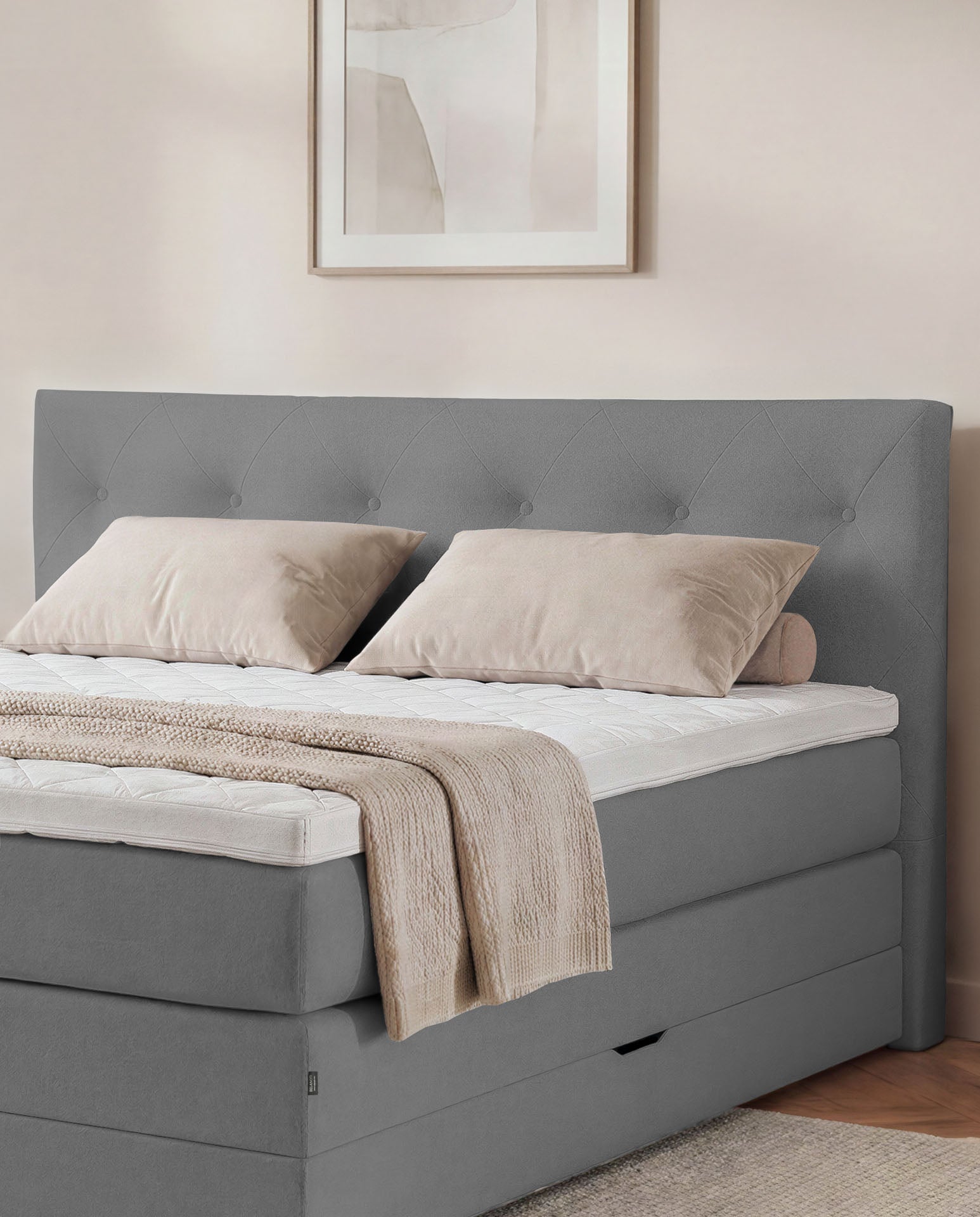 [SKU:3ABI16ANTBK,3ABI18ANTBK,3ABI20ANTBK] Boxspringbett 160x200 180x200 200x200 Anthrazit Bett Bettkasten Polsterbett Doppelbett Stauraumbett Bett mit Stauraum Schlafzimmer