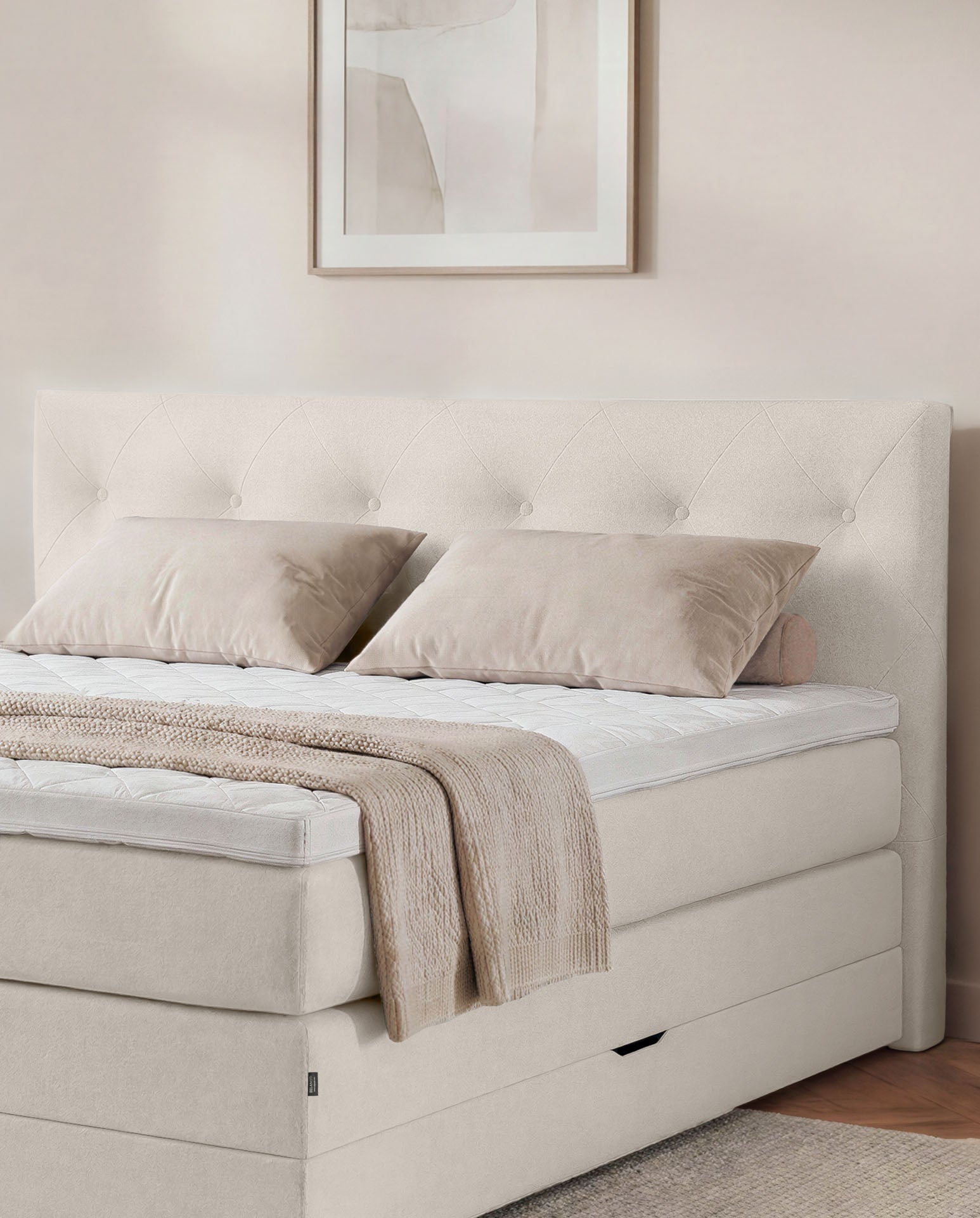 [SKU:3ABI16BEIBK,3ABI18BEIBK,3ABI20BEIBK] Boxspringbett 160x200 180x200 200x200 Beige Bett Bettkasten Polsterbett Doppelbett Stauraumbett Bett mit Stauraum Schlafzimmer