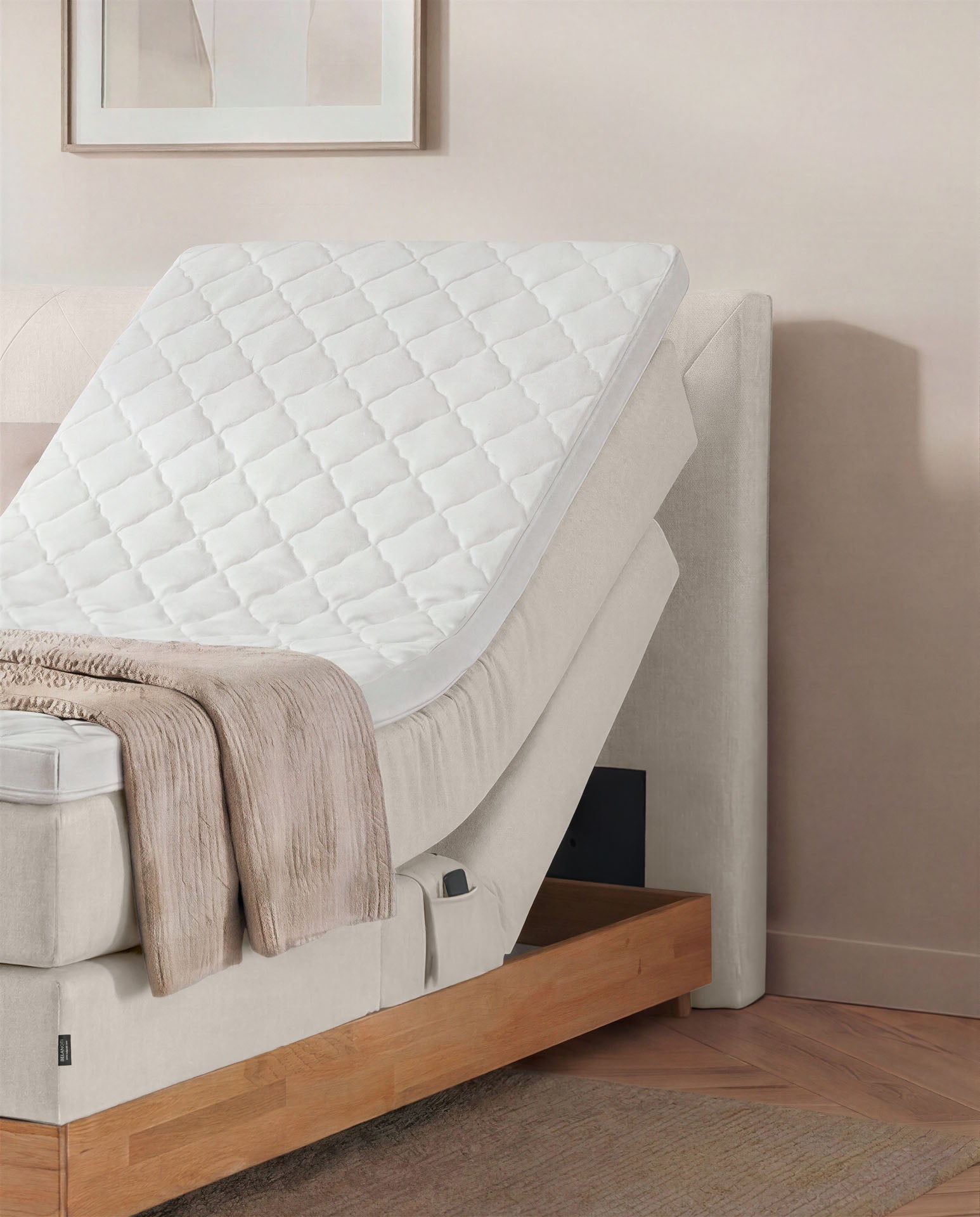 [SKU:3ABI16BEIEVE,3ABI18BEIEVE,3ABI20BEIEVE] Boxspringbett 160x200 180x200 200x200 Beige Bett elektrisch verstellbar Eiche Holz Motorbett Bett mit Motor Polsterbett Doppelbett Bett verstellbar Schlafzimmer