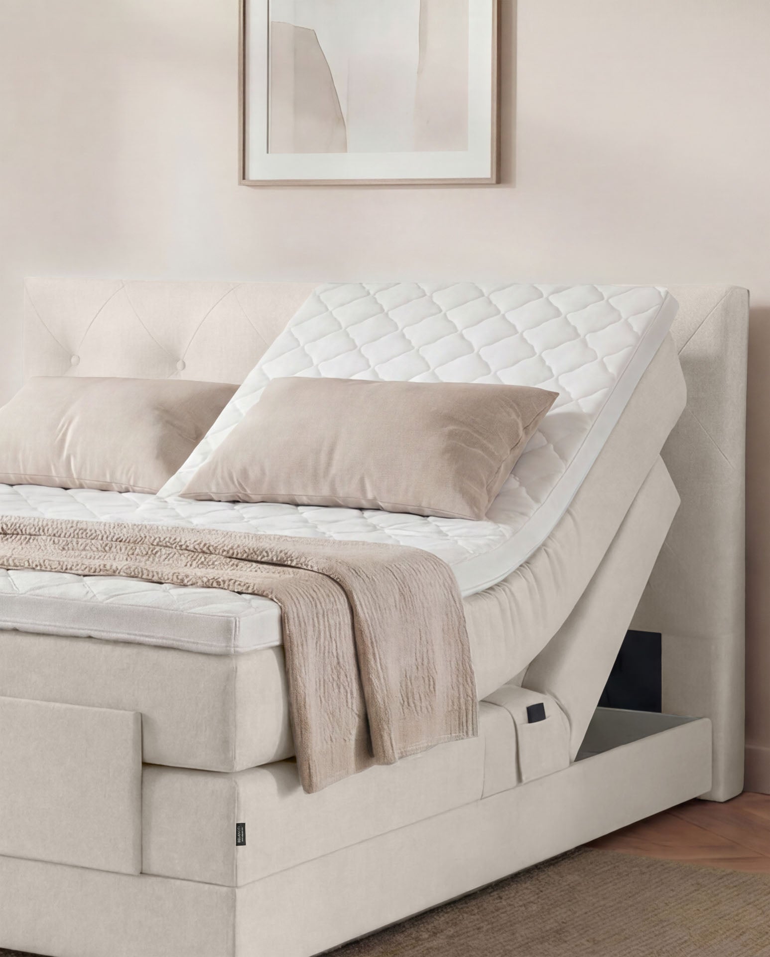 [SKU:3ABI16BEIEV,3ABI18BEIEV,3ABI20BEIEV] Boxspringbett 160x200 180x200 200x200 Beige Bett elektrisch verstellbar Motorbett Bett mit Motor Polsterbett Doppelbett Bett verstellbar Schlafzimmer
