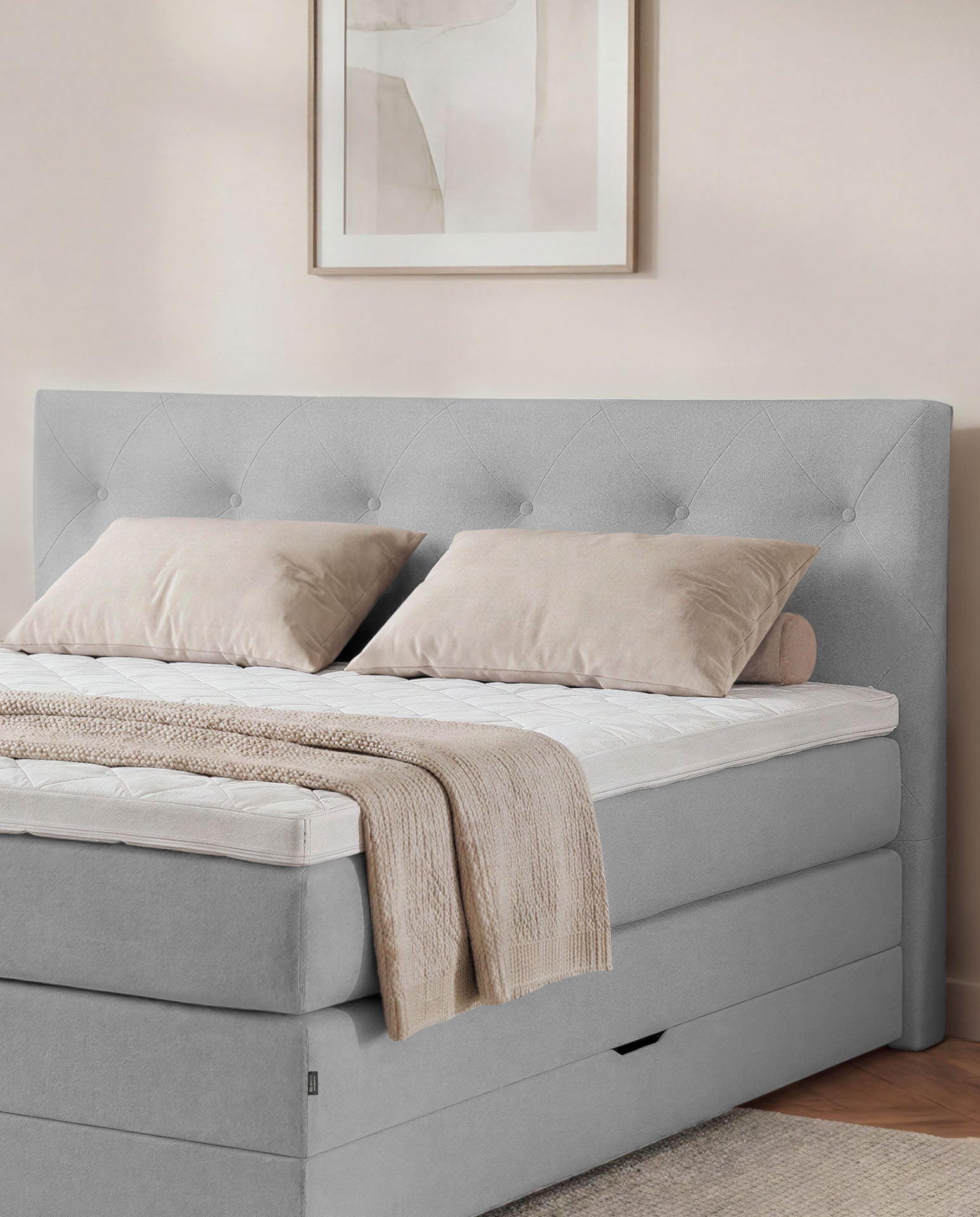 [SKU:3ABI16HGRBK,3ABI18HGRBK,3ABI20HGRBK] Boxspringbett 160x200 180x200 200x200 Hellgrau Bett Bettkasten Polsterbett Doppelbett Stauraumbett Bett mit Stauraum Schlafzimmer