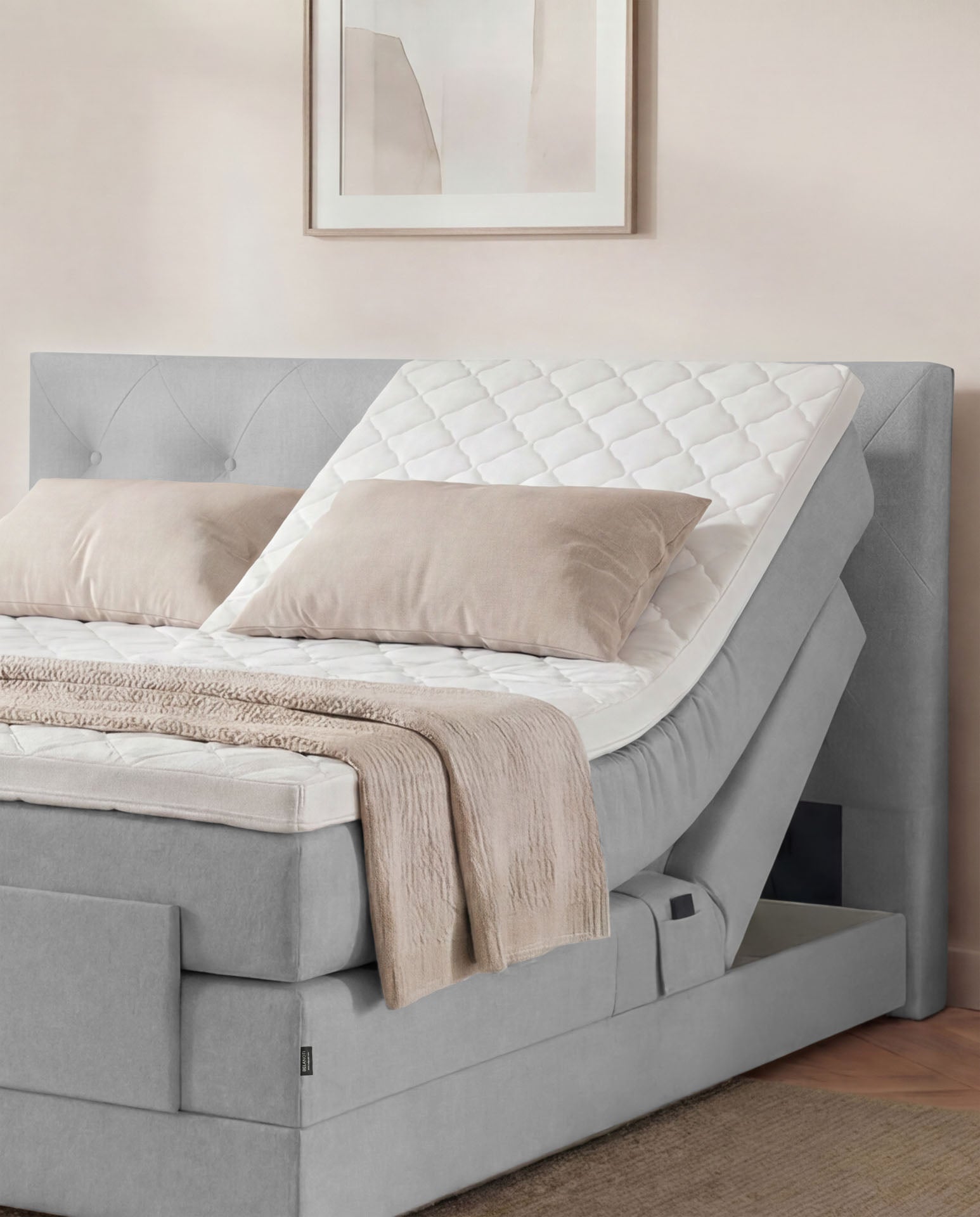 [SKU:3ABI16HGREV,3ABI18HGREV,3ABI20HGREV] Boxspringbett 160x200 180x200 200x200 Hellgrau Bett elektrisch verstellbar Motorbett Bett mit Motor Polsterbett Doppelbett Bett verstellbar Schlafzimmer