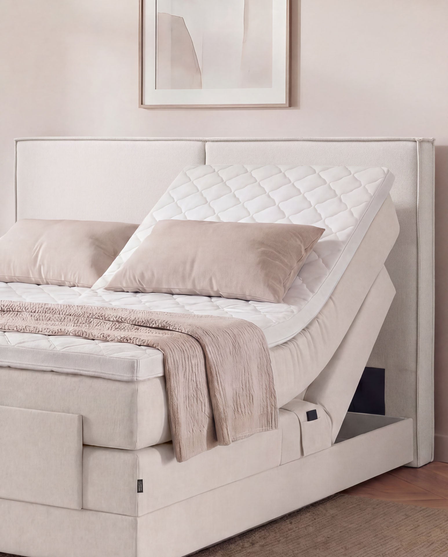 Boxspringbett elektrisch verstellbar 160x200 180x200 200x200 Beige Motorbett Bett mit Motor Polsterbett Doppelbett