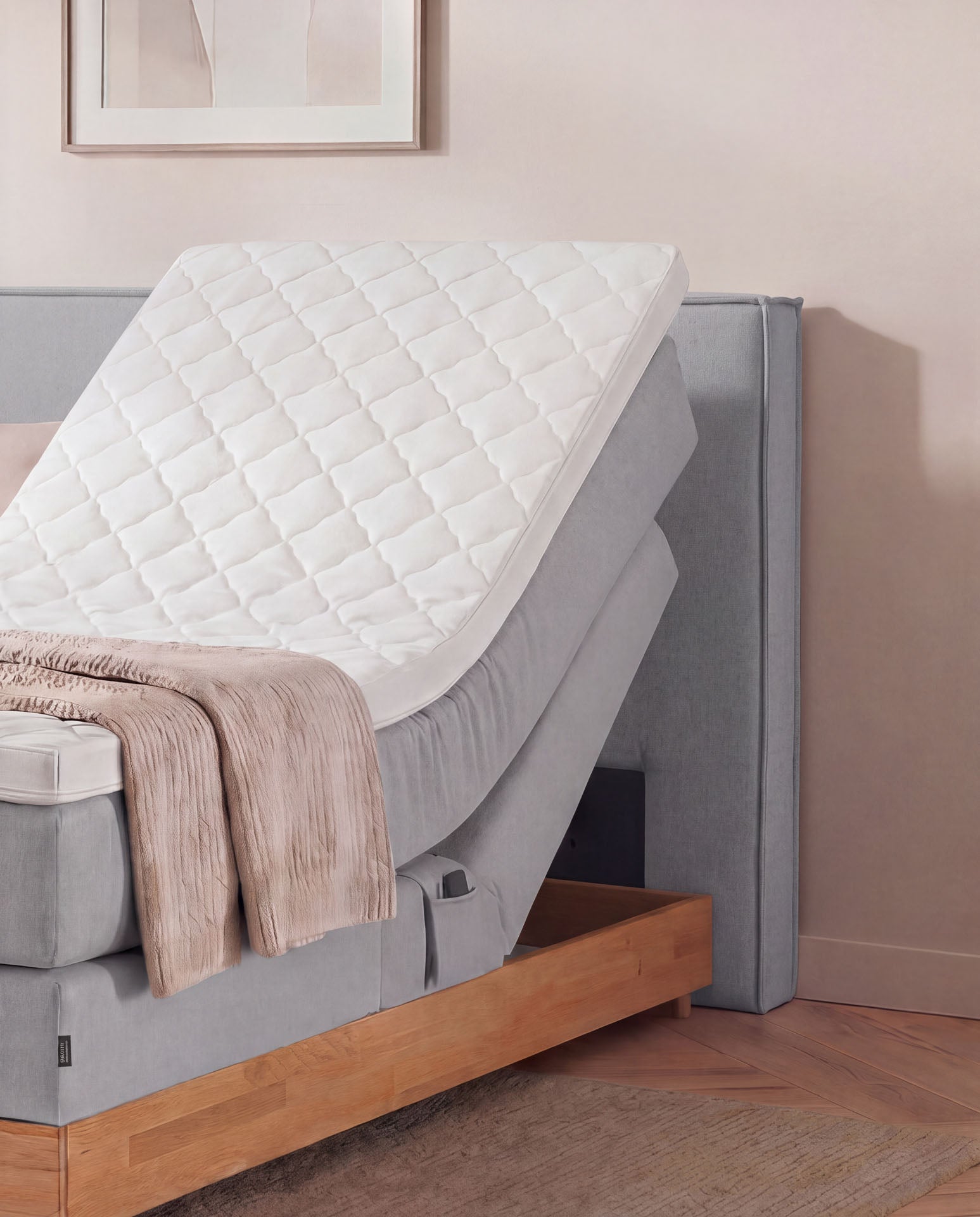 Boxspringbett elektrisch verstellbar Eiche 160x200 180x200 200x200 Hellgrau Motorbett Bett mit Motor Holzrahmen Doppelbett