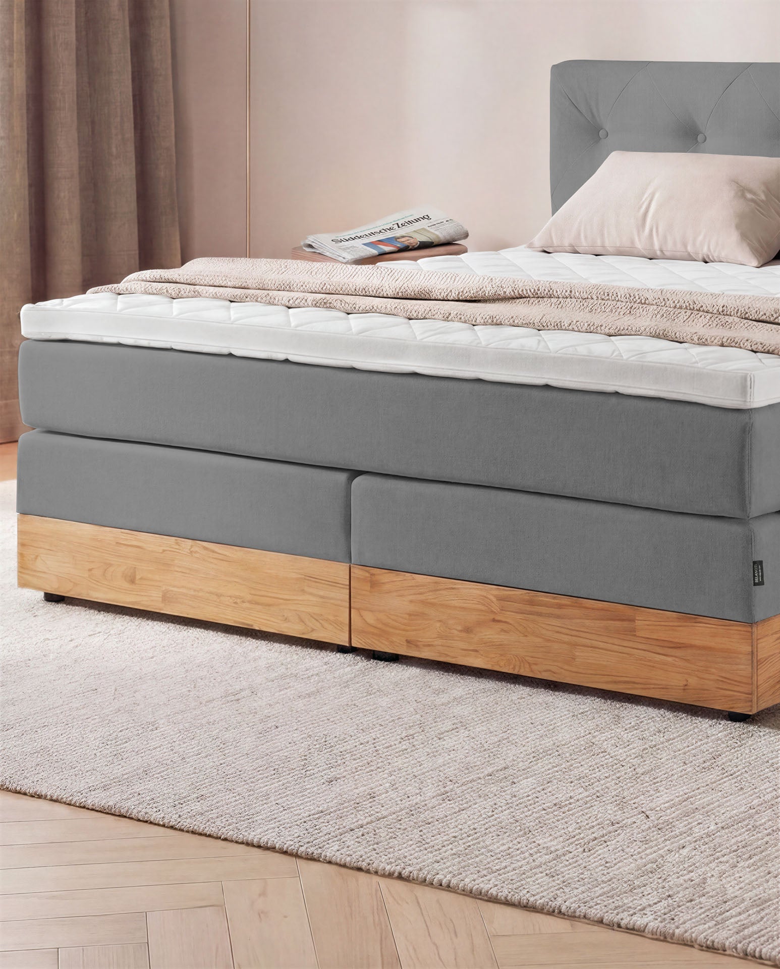 [SKU:3ABI16ANTBKE,3ABI18ANTBKE,3ABI20ANTBKE] Boxspringbett 160x200 180x200 200x200 Anthrazit Bett Bettkasten Eiche Holz Polsterbett Doppelbett Stauraumbett Bett mit Holzrahmen Schlafzimmer
