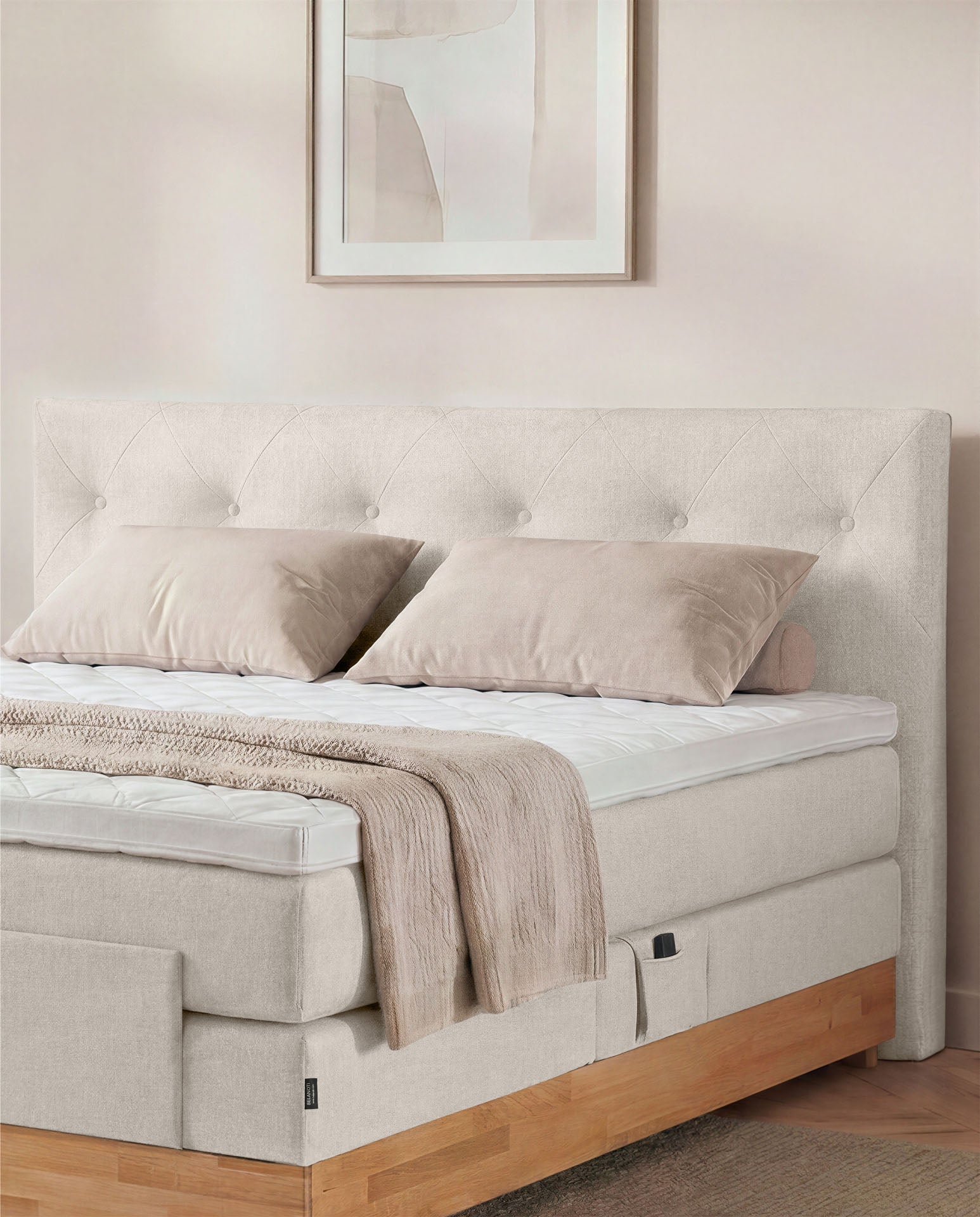 [SKU:3ABI16BEIEVE,3ABI18BEIEVE,3ABI20BEIEVE] Boxspringbett 160x200 180x200 200x200 Beige Bett elektrisch verstellbar Eiche Holz Motorbett Bett mit Motor Polsterbett Doppelbett Bett verstellbar Schlafzimmer