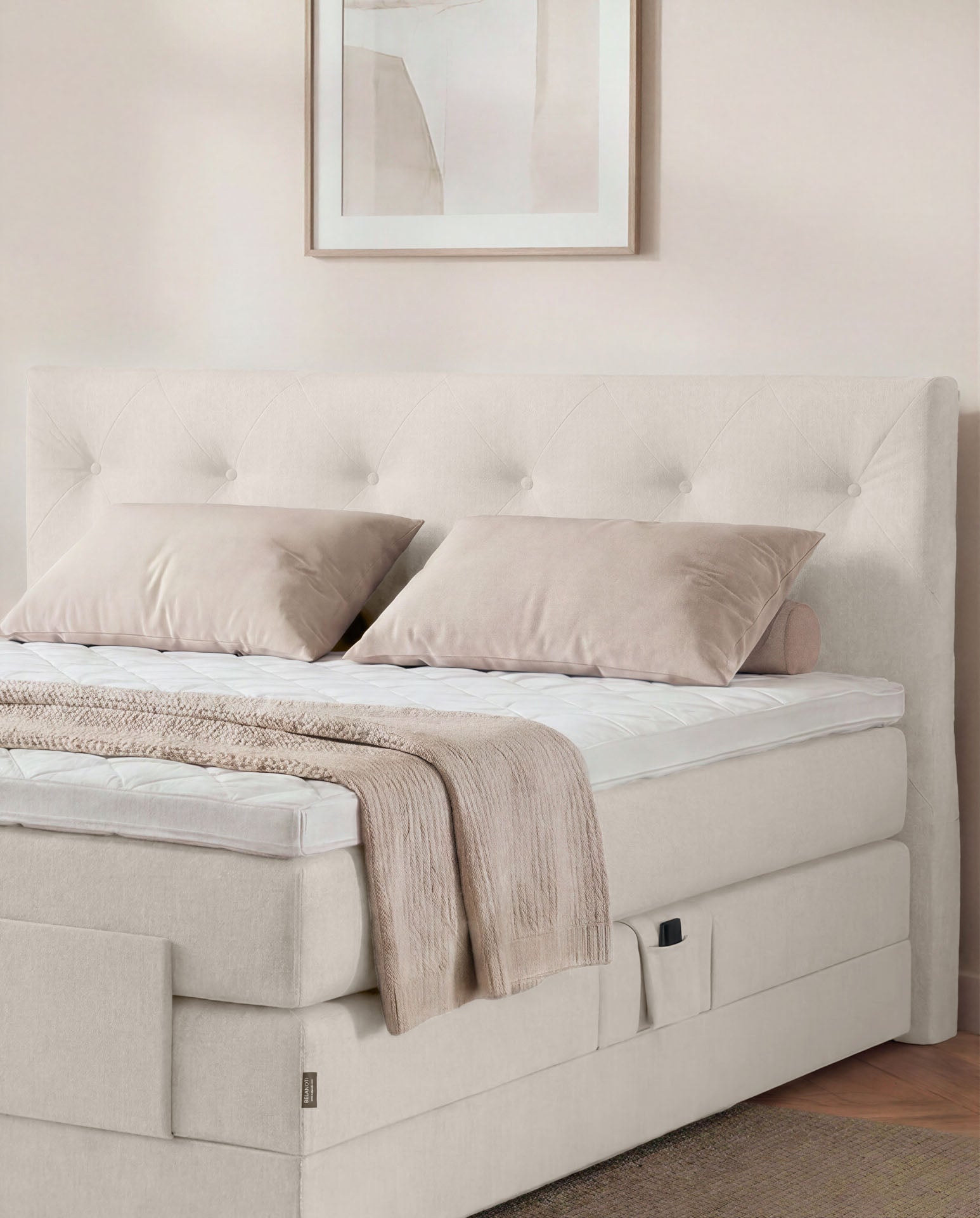[SKU:3ABI16BEIEV,3ABI18BEIEV,3ABI20BEIEV] Boxspringbett 160x200 180x200 200x200 Beige Bett elektrisch verstellbar Motorbett Bett mit Motor Polsterbett Doppelbett Bett verstellbar Schlafzimmer