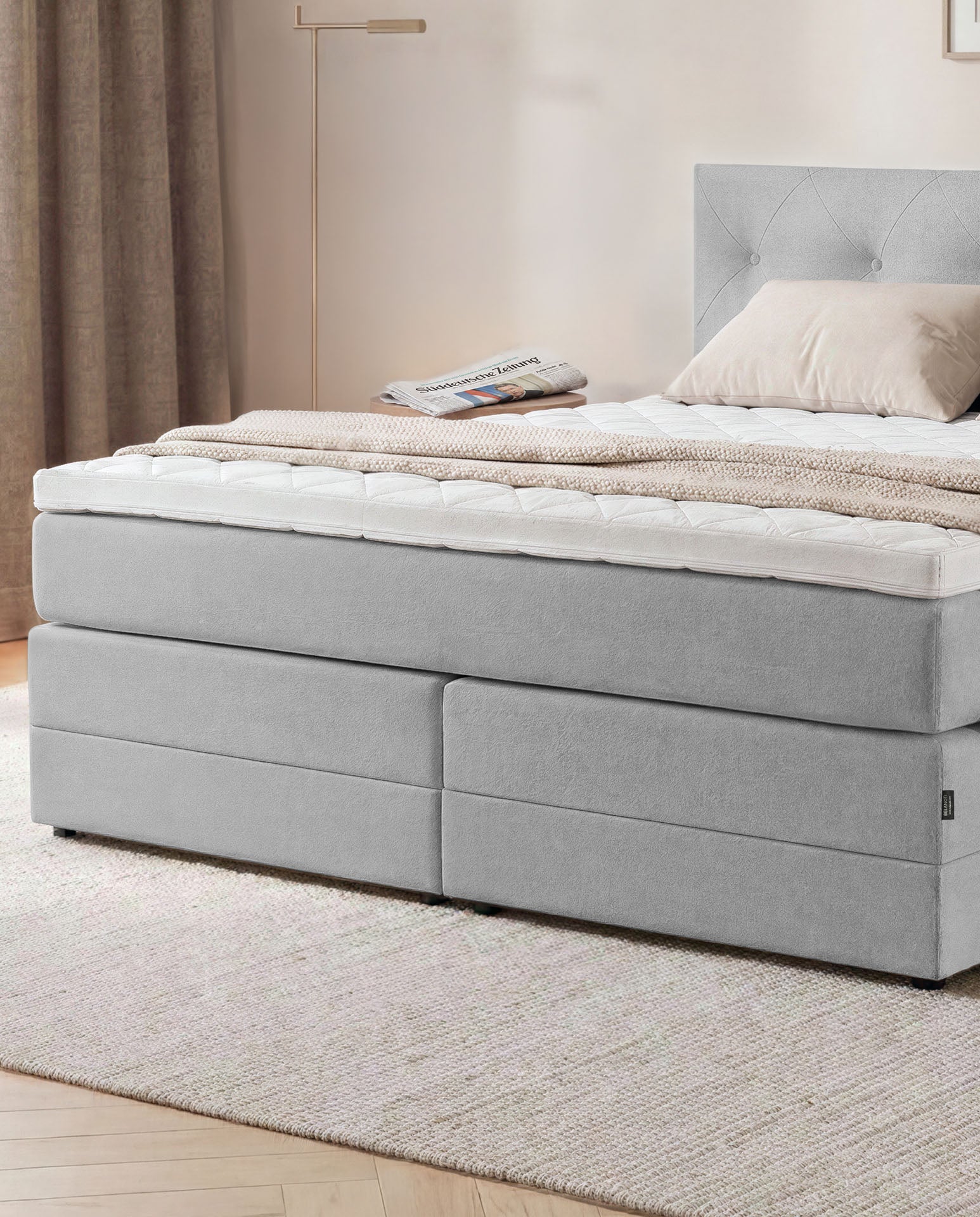 [SKU:3ABI16HGRBK,3ABI18HGRBK,3ABI20HGRBK] Boxspringbett 160x200 180x200 200x200 Hellgrau Bett Bettkasten Polsterbett Doppelbett Stauraumbett Bett mit Stauraum Schlafzimmer