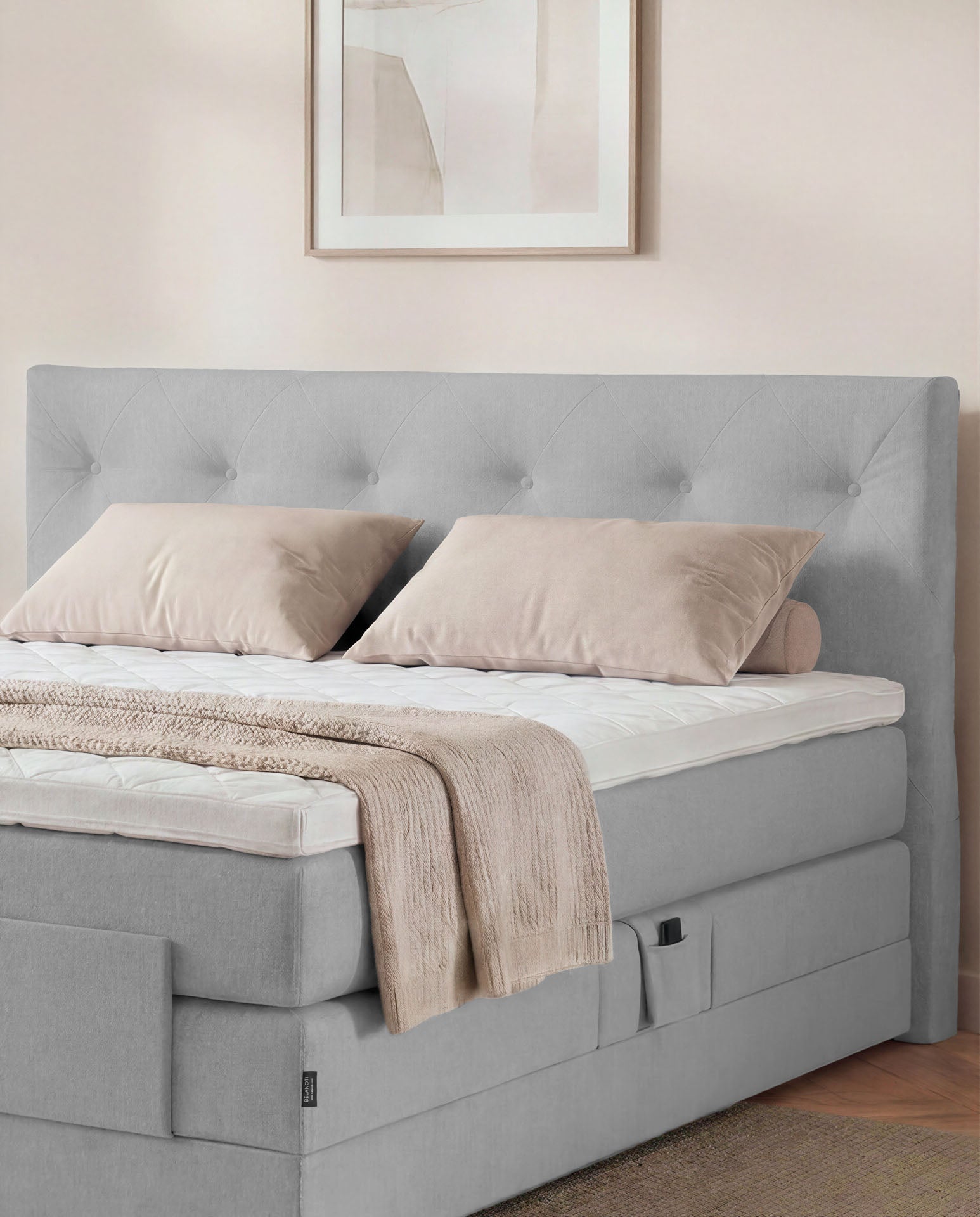 [SKU:3ABI16HGREV,3ABI18HGREV,3ABI20HGREV] Boxspringbett 160x200 180x200 200x200 Hellgrau Bett elektrisch verstellbar Motorbett Bett mit Motor Polsterbett Doppelbett Bett verstellbar Schlafzimmer