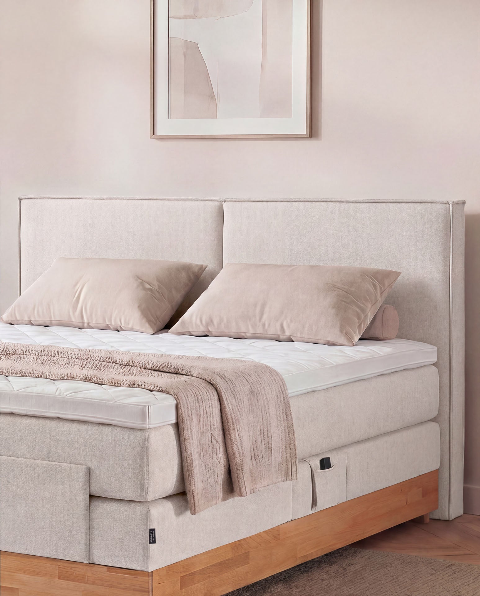 Boxspringbett elektrisch verstellbar Eiche 160x200 180x200 200x200 Beige Motorbett Bett mit Motor Holzrahmen Doppelbett
