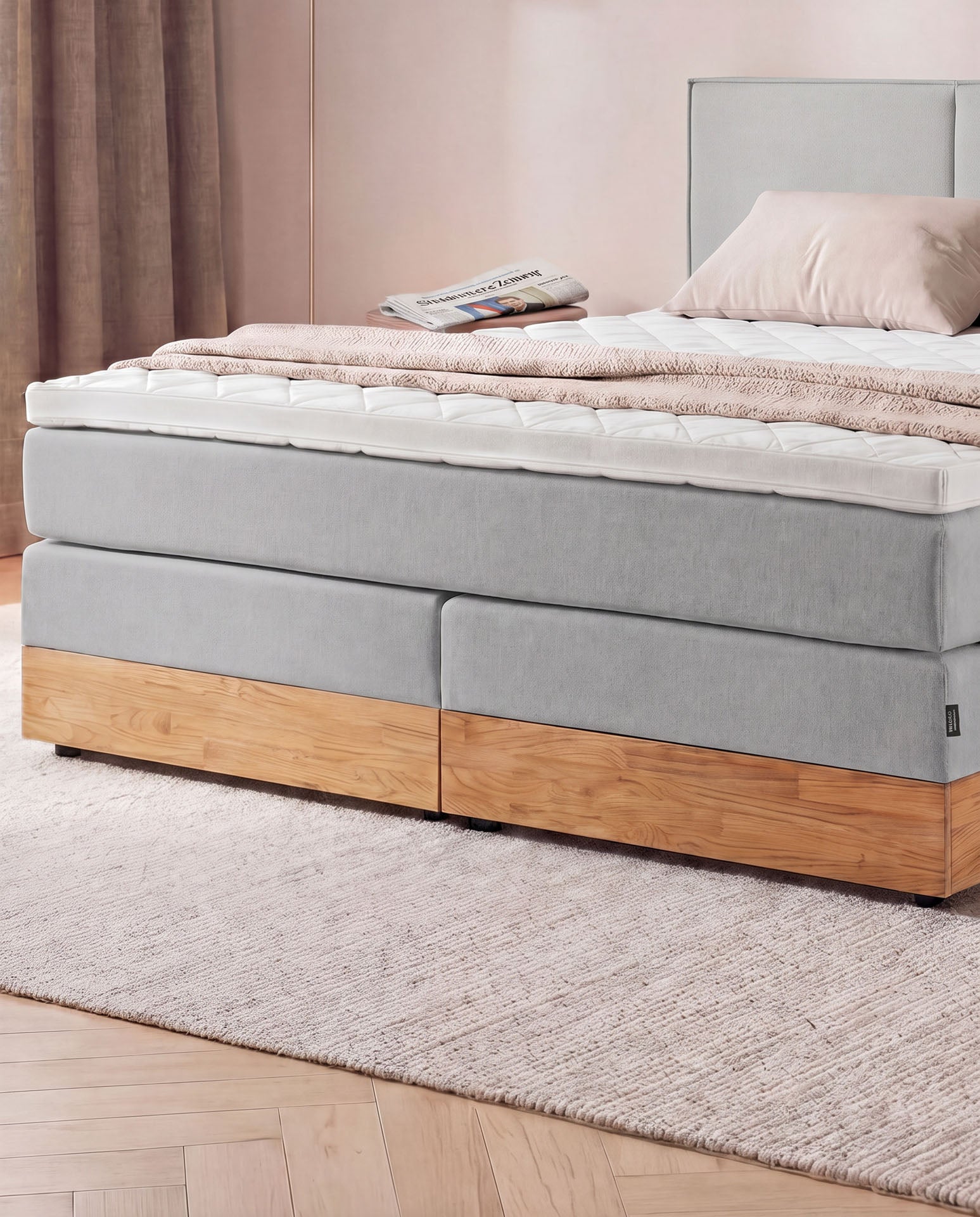 Boxspringbett mit Bettkasten Eiche 160x200 180x200 200x200 Hellgrau Bett Stauraum Holzrahmen Polsterbett Doppelbett