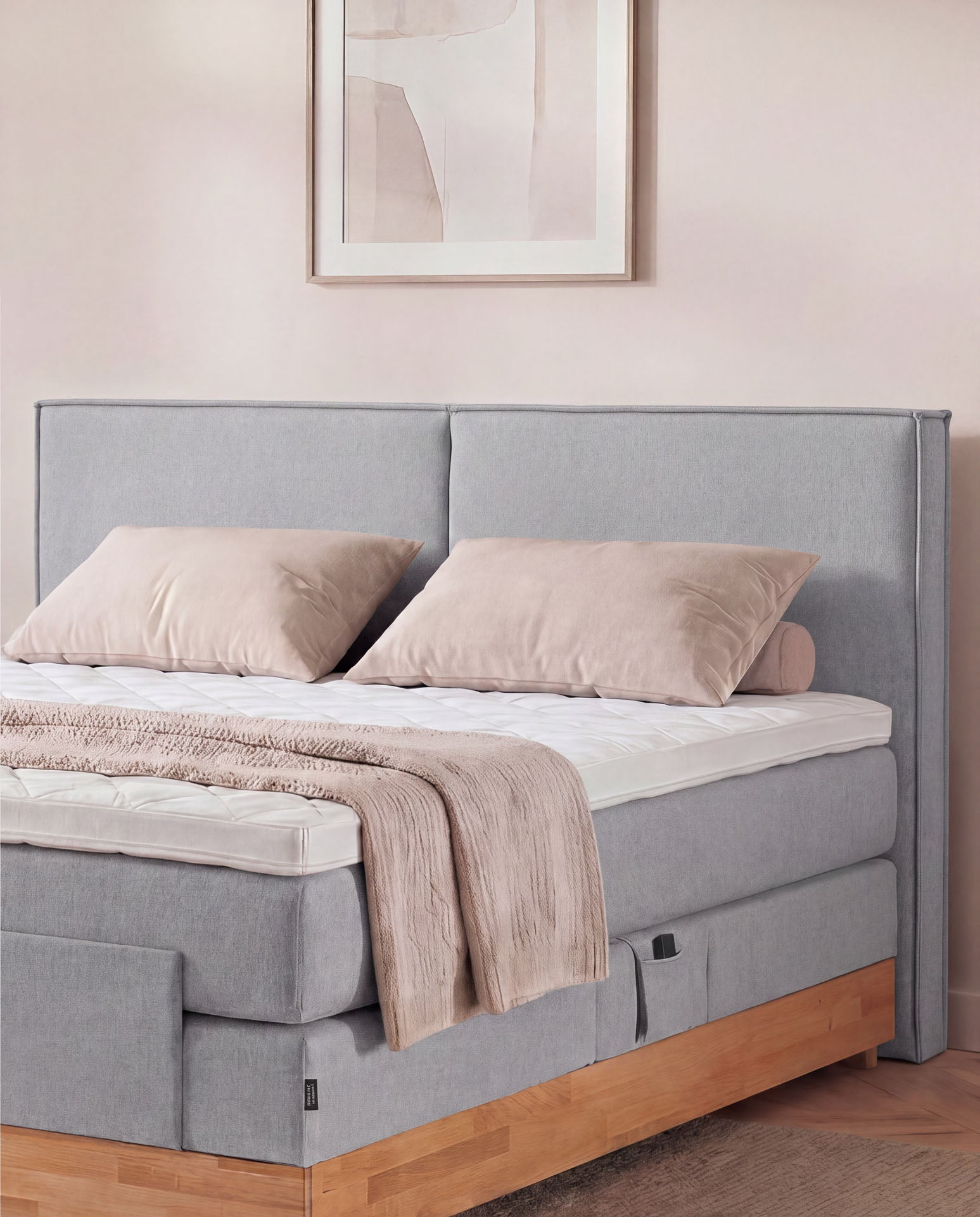Boxspringbett elektrisch verstellbar Eiche 160x200 180x200 200x200 Hellgrau Motorbett Bett mit Motor Holzrahmen Doppelbett