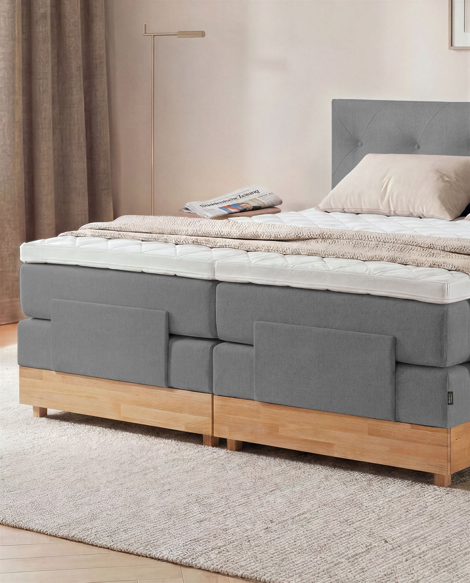 [SKU:3ABI16ANTEVE,3ABI18ANTEVE,3ABI20ANTEVE] Boxspringbett 160x200 180x200 200x200 Anthrazit Bett elektrisch verstellbar Eiche Holz Motorbett Bett mit Motor Polsterbett Doppelbett Bett verstellbar Schlafzimmer