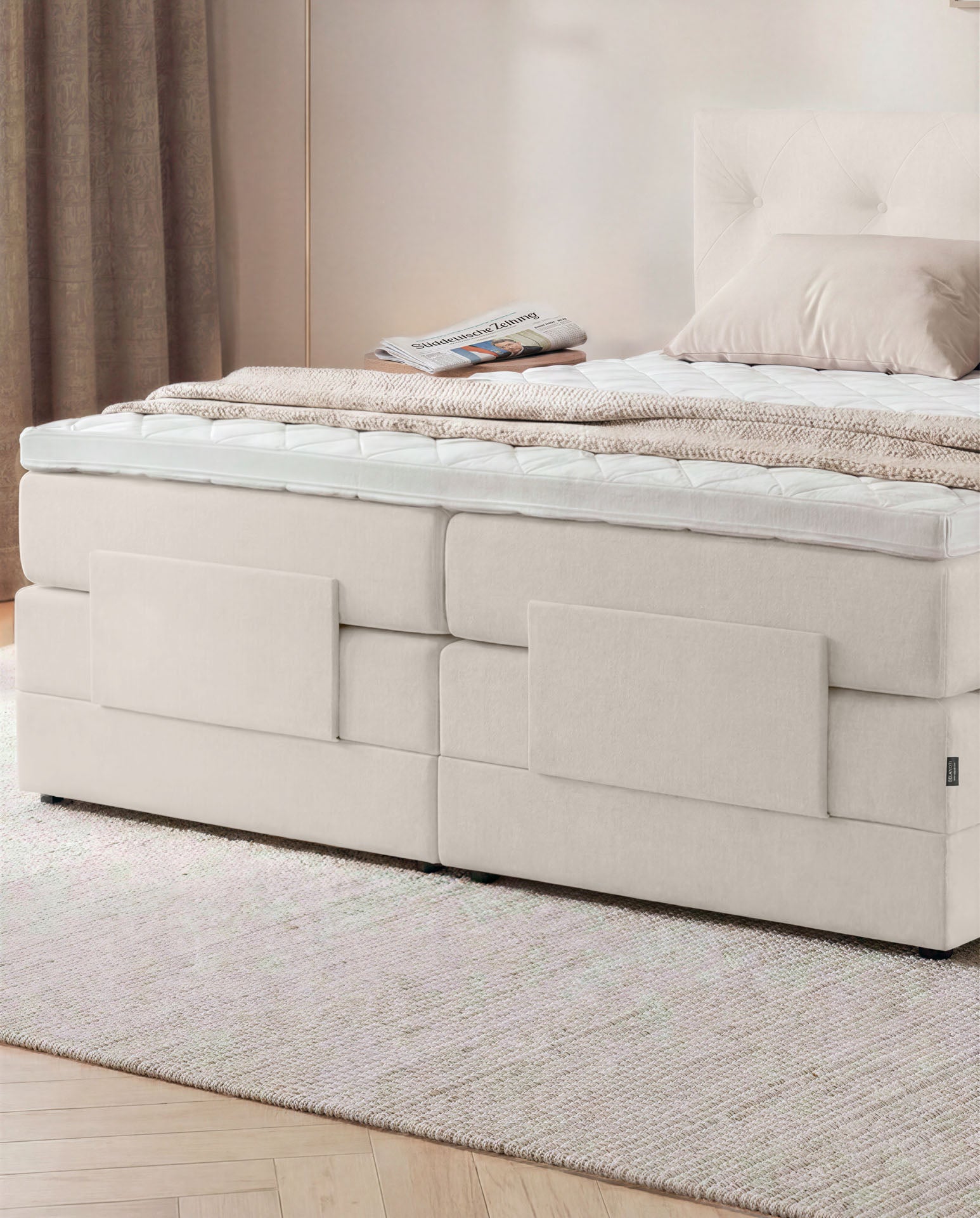 [SKU:3ABI16BEIEV,3ABI18BEIEV,3ABI20BEIEV] Boxspringbett 160x200 180x200 200x200 Beige Bett elektrisch verstellbar Motorbett Bett mit Motor Polsterbett Doppelbett Bett verstellbar Schlafzimmer