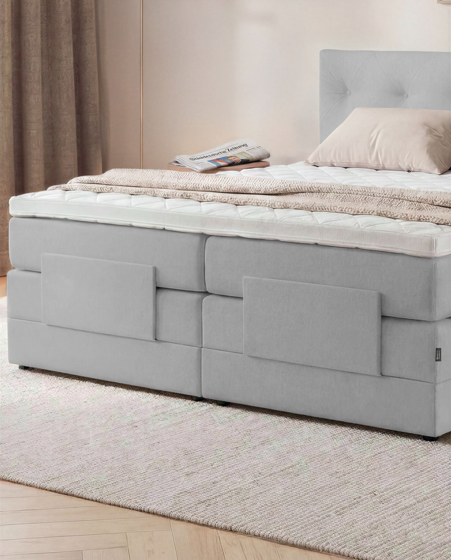 [SKU:3ABI16HGREV,3ABI18HGREV,3ABI20HGREV] Boxspringbett 160x200 180x200 200x200 Hellgrau Bett elektrisch verstellbar Motorbett Bett mit Motor Polsterbett Doppelbett Bett verstellbar Schlafzimmer