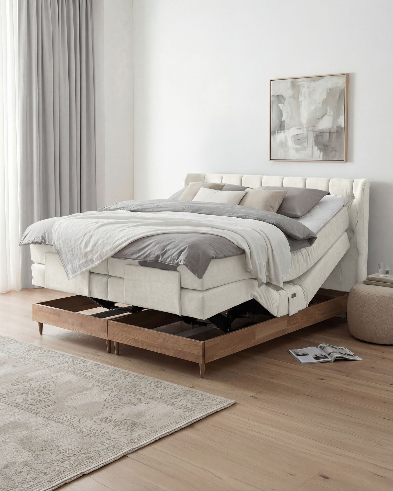 [SKU:EON-100EC-BEI-H2,EON-160EC-BEI-H2,EON-180EC-BEI-H2,EON-200EC-BEI-H2] Boxspringbett 180x200 160x200 Bett Bettkasten Polsterbett Doppelbett Motorbett Bett elektrisch verstellbar Bett mit Motor