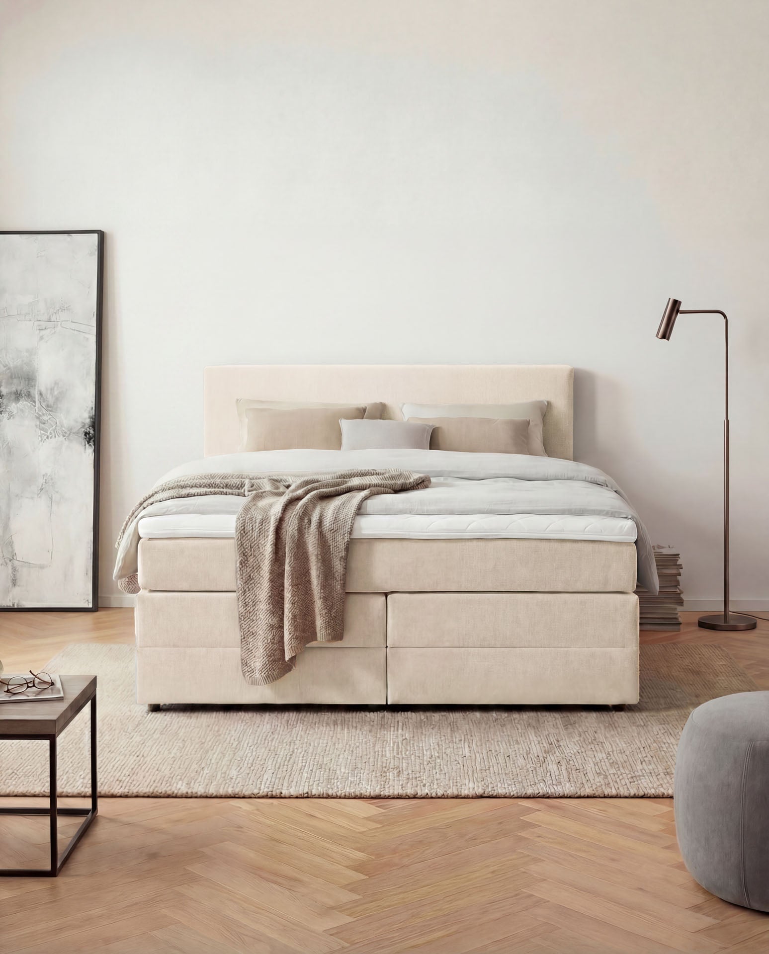 [SKU:LOFT-140-BEI,LOFT-160-BEI,LOFT-180-BEI,LOFT-200-BEI] Boxspringbett 180x200 160x200 Bett Bettkasten Polsterbett Doppelbett Motorbett Bett elektrisch verstellbar Bett mit Motor