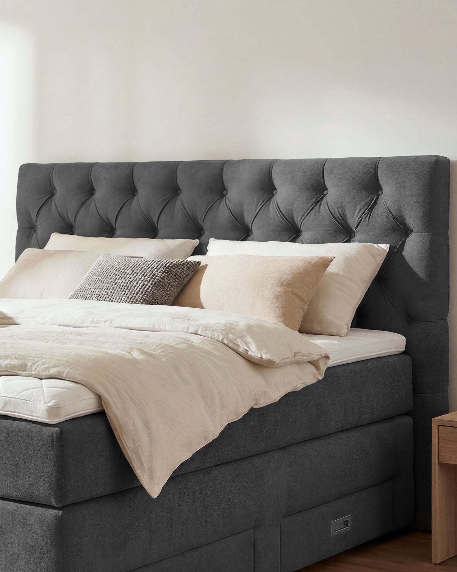 [SKU:LARA-160-DKGR,LARA-180-DKGR,LARA-200-DKGR] Boxspringbett 180x200 160x200 Bett Bettkasten Polsterbett Doppelbett Motorbett Bett elektrisch verstellbar Bett mit Motor