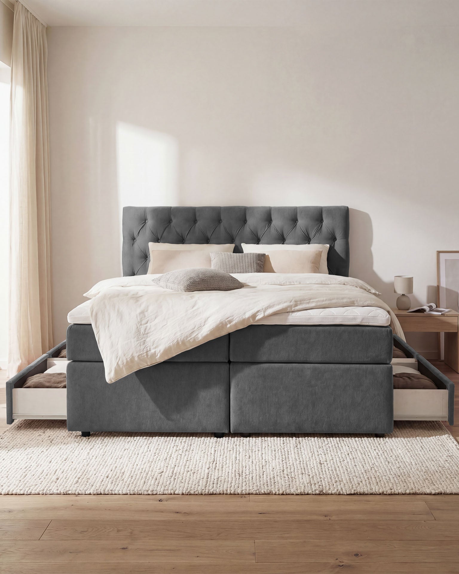 [SKU:LARA-160-DKGR,LARA-180-DKGR,LARA-200-DKGR] Boxspringbett 180x200 160x200 Bett Bettkasten Polsterbett Doppelbett Motorbett Bett elektrisch verstellbar Bett mit Motor
