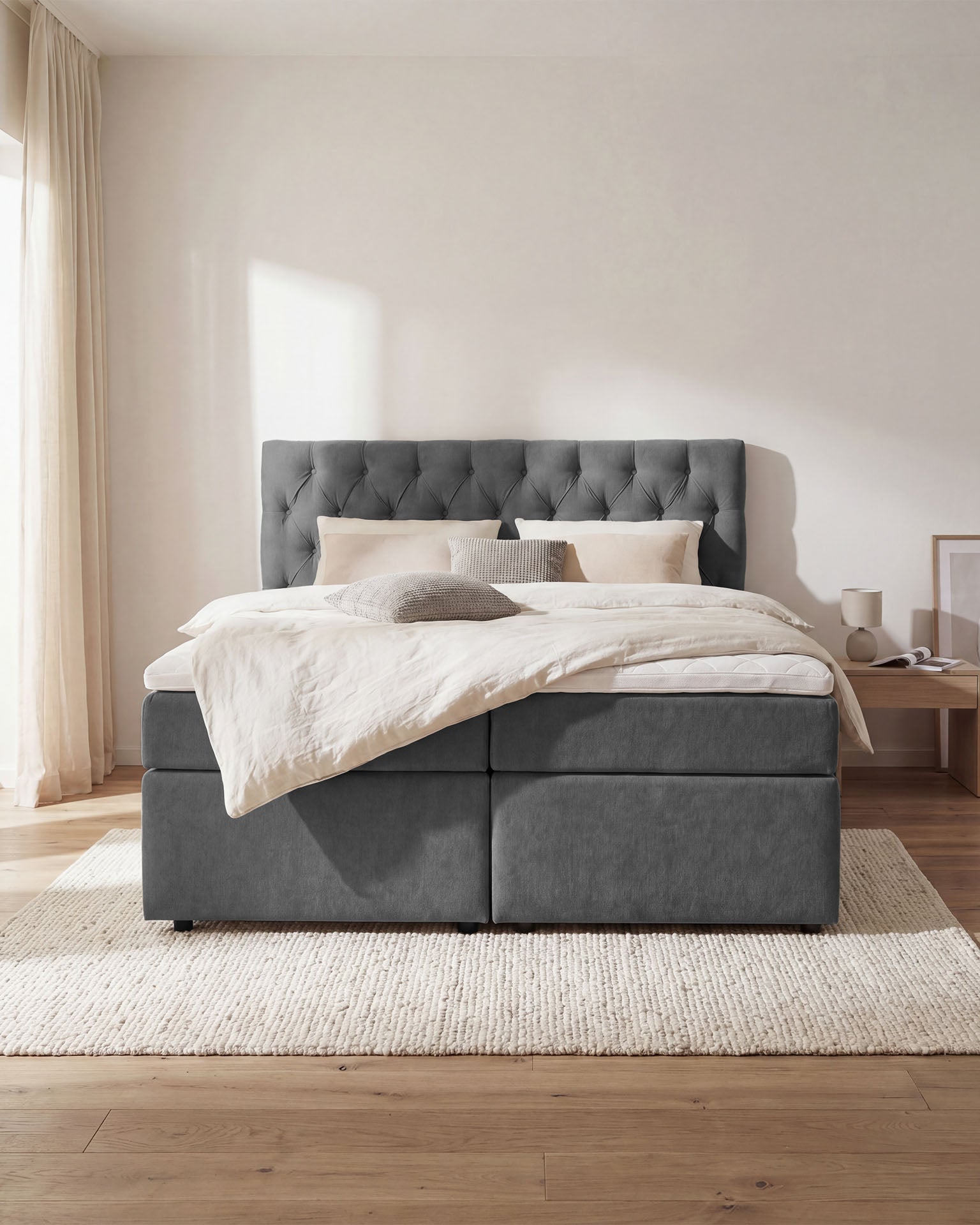 [SKU:LARA-160-DKGR,LARA-180-DKGR,LARA-200-DKGR] Boxspringbett 180x200 160x200 Bett Bettkasten Polsterbett Doppelbett Motorbett Bett elektrisch verstellbar Bett mit Motor